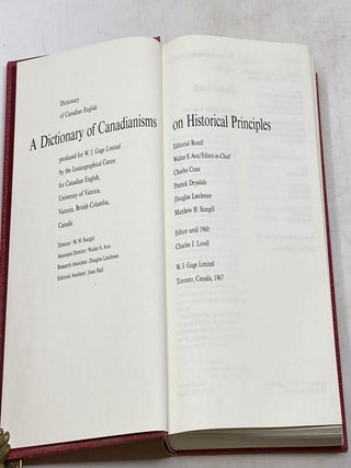 A DICTIONARY OF CANADIANISMS ON HISTORICAL PRINCIPLES (SERIES: DICTIONARY OF CANADIAN ENGLISH)