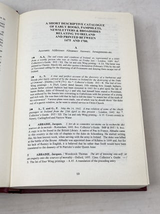 IRELAND AND THE PRINTED WORD : A SHORT DESCRIPTIVE CATALOGUE OF EARLY BOOKS, PAMPHLETS, NEWSLETTERS AND BROADSIDES RELATING TO IRELAND. PRINTED: 1475-1700 (SIGNED)