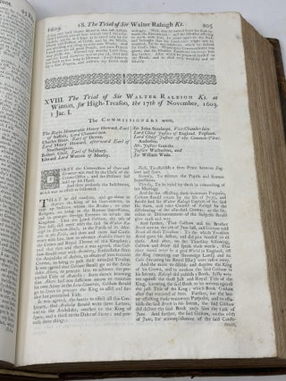 A COMPLETE COLLECTION OF STATE-TRIALS AND PROCEEDINGS FOR HIGH-TREASON, AND OTHER CRIMES AND MISDEMEANOURS; FROM THE REIGN OF KING RICHARD II. TO THE END OF THE REIGN OF KING GEORGE I: IN SIX VOLUMES. WITH TWO ALPHABETICAL TABLES TO THE WHOLE (VOLUMES 1-5 ONLY)