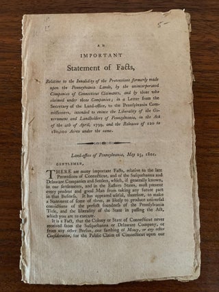 Item #79199 AN IMPORTANT STATEMENT OF FACTS, RELATIVE TO THE INVALIDITY OF THE PRETENSIONS...