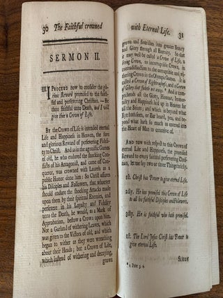 THE CROWN OF ETERNAL LIFE, THE SURE REWARD OF THE FAITHFUL; EXHIBITED IN TWO DISCOURSES, ON JUNE 11. 1769. BEING THE LORD'S-DAY AFTER THE FUNERAL OF THE REVEREND MR. EDWARD HOLYOKE, THE LATE WORTHY AND FAITHFUL PRESIDENT OF HARVARD-COLLEGE: WHO DECEASED JUNE 1. 1769, IN THE 80TH YEAR OF HIS AGE AND IN THE 32d YEAR OF HIS PRESIDENTSHIP.; Half-title: Mr. Appleton's Discourses Occasioned by the Decease of the Rev. President Holyoke.