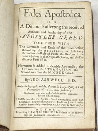 Item #80206 FIDES APOSTOLICA OR A DISCOURSE ASSERTING THE RECEIVED AUTHORS AND AUTHORITY OF THE...