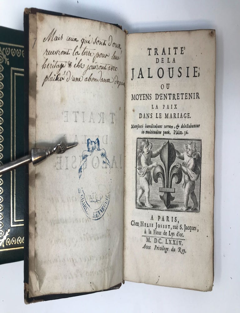 Item #80912 TRAITE DE LA JALOUSIE MOYENS D'ENTRETENIR LA PAIX DANS LE MARIAGE. De Courtin.