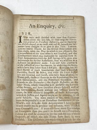 AN ENQUIRY INTO THE PRESENT DUTY OF LOW-CHURCH-MAN OCCASIONED BY THE LATE ACT OF PARLIAMENT IN A LETTER FROM A DISSENTER IN THE COUNTRY TO A LOW-CHURCH-MAN IN THE CITY.
