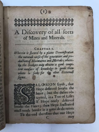 Item #84606 A DISCOVERY OF SUBTERRANEALL TREASURE, VIZ. OF ALL MANNER OF MINES AND MINERALLS,...