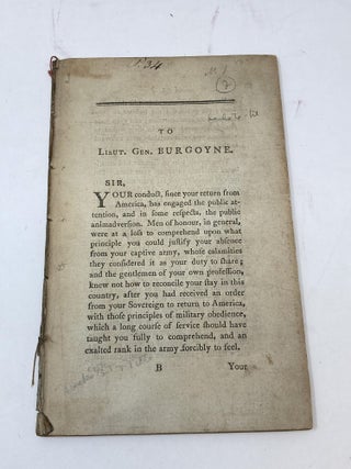 Item #84623 A REPLY TO LIEUTENANT GENERAL BURGOYNE'S LETTER TO HIS CONSTITUENTS. Anonymous
