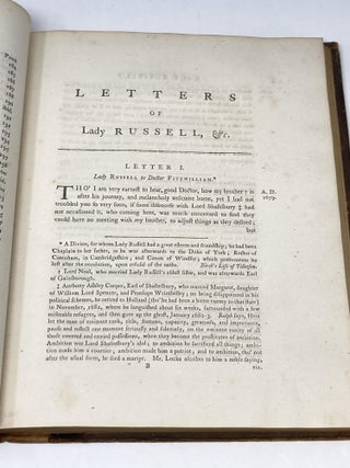LETTERS OF LADY RACHEL RUSSELL; FROM THE MANUSCRIPT IN THE LIBRARY AT WOBURN ABBEY. TO WHICH IS PREFIXED, AN INTRODUCTION, VINDICATING THE CHARACTER OF LORD RUSSELL AGAINST SIR JOHN DALRYMPLE, &C.
