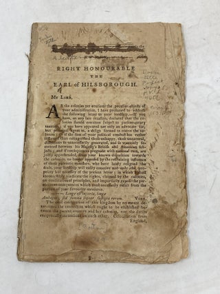 A LETTER TO THE RIGHT HONOURABLE THE EARL OF HILSBOROUGH, ON THE PRESENT SITUATION OF AFFAIRS IN...