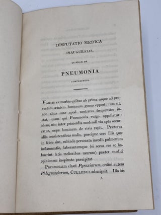 DISPUTATIO MEDICA INAUGURALIS, QUAEDAM DE PNEUMONIA COMPLECTENS; QUAM ANNUENTE SUMMO NUMINE, EX AUTHORITATE REVERENDI ADMODEM VIRI, D. GEORGII BAIRD, SS.T.P. ACADEMIAE EDINBURGENAE PRAEFECTI; NECNON AMPLISSIMI SENATUS ACADEMICI CONSENSU, ET NOBILISSIMAE FACULTATIS MEDICAE DECRETO; PRO GRADU DOCTORIS, SUMMISQUE IN MEDICINA HONORIUS AC PRIVILEGIIS RITE ET LEGITIME CONSEQUENDIS; ERUDITORUM EXAMINI SUBJICIT J.G. GREGG, HIBERNUS.