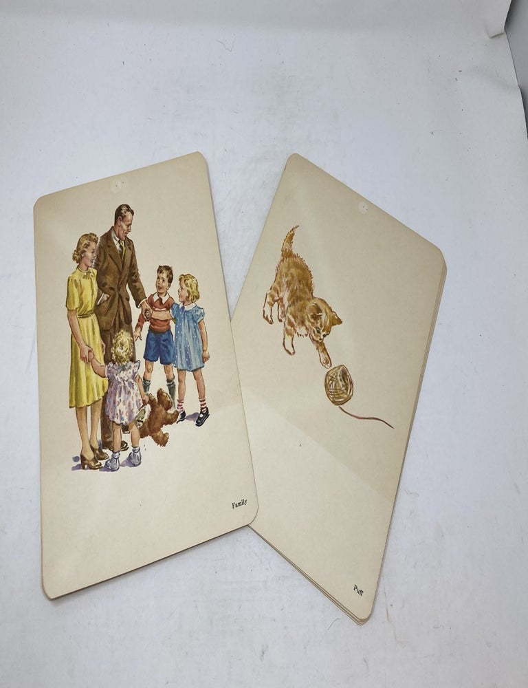 Item #85963 DICK, AND JANE TEACHING PLACARDS (TWO SETS); (and Mother, Father, Sally, Spot and Puff, too!). Eleanor ? Campbell, Artist.