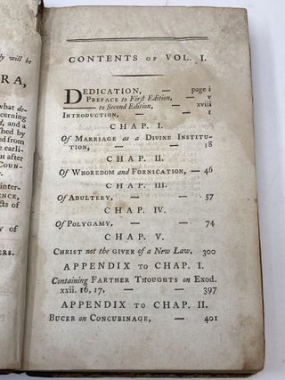 THELYPHTHORA; OR, A TREATISE ON FEMALE RUIN, IN ITS CAUSES, EFFECTS, CONSEQUENCES, PREVENTION, AND REMEDY; CONSIDERED ON THE BASIS OF THE DIVINE LAW: UNDER THE FOLLOWING HEADS, VIZ. MARRIAGE, WHOREDOM, AND FORNICATION, ADULTERY, POLYGAMY, DIVORCE; WITH MANY OTHER INCIDENTAL MATTERS; PARTICULARLY INCLUDING AN EXAMINATION OF THE PRINCIPLES AND TENDENCY OF STAT. 26 GEO. II, C. 33. COMMONLY CALLED THE MARRIAGE ACT, IN TWO VOLUMES (VOLUME I ONLY)
