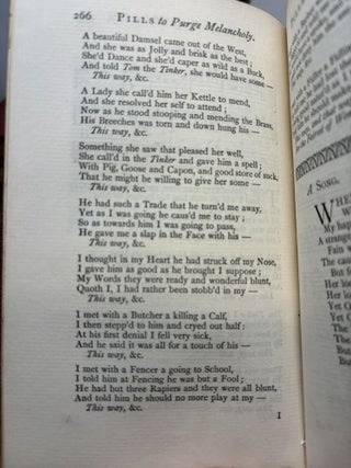 WIT AND MIRTH: OR PILLS TO PURGE MELANCHOLY; BEING A COLLECTION OF THE BEST MERRY BALLADS AND SONGS, OLD AND NEW. FITTED TO ALL HUMOURS, HAVING EACH THEIR PROPER TUNE FOR EITHER VOICE, OR INSTRUMENT: MOST OF THE SONGS BEING NEW SET (SIX VOLUMES, COMPLETE)