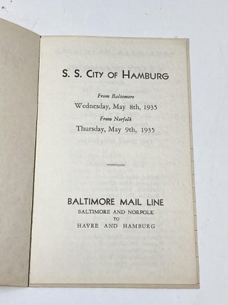 BALTIMORE MAIL LINE: S.S. CITY OF HAMBURG PASSENGER LIST; (with penciled-in commentary on fellow passengers)