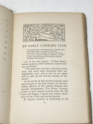 AN EARLY LITERARY CLUB : INAUGURAL ADDRESS BY PRESIDENT PAYTON SIBLEY WILD READ BEFORE THE CHICAGO LITERARY CLUB AT THE ANNUAL DINNER OCTOBER 4, 1915; Silhouette Portraits by Earl Howell Reed