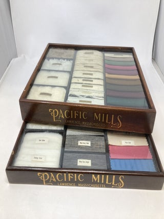 PACIFIC MILLS SALESPERSON'S WOODEN DISPLAY CASES WITH FITTED LID: WOOL AND COTTON