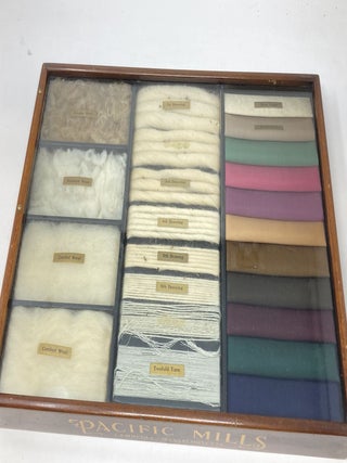 PACIFIC MILLS SALESPERSON'S WOODEN DISPLAY CASES WITH FITTED LID: WOOL AND COTTON