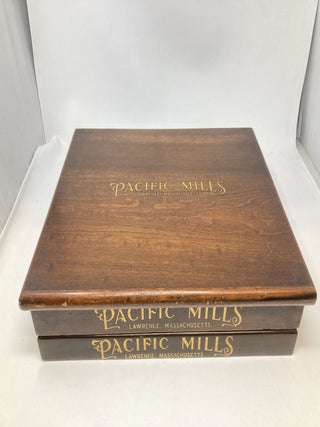 PACIFIC MILLS SALESPERSON'S WOODEN DISPLAY CASES WITH FITTED LID: WOOL AND COTTON