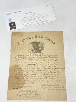 Item #88556 CIVIL WAR DISCHARGE PAPERS: PRIVATE ROBERT KNOWLES ; COMPANY "I" 30th...