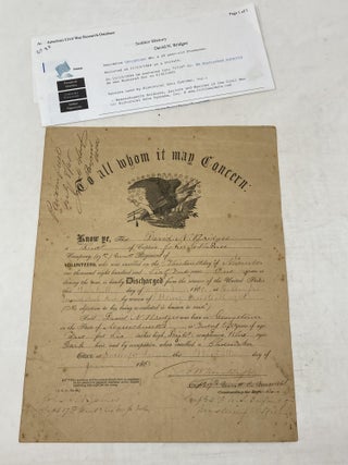 Item #88557 CIVIL WAR DISCHARGE PAPERS: PRIVATE DAVID N. BRIDGES ; 17th MASSACHUSETTS UNATTACHED...