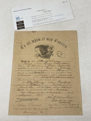 Item #88559 CIVIL WAR DISCHARGE PAPERS: PRIVATE ELLIS H. SEAVY; "F" COMPANY MAINE 13TH...