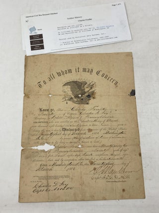 Item #88562 CIVIL WAR DISCHARGE PAPERS: PRIVATE CHARLES FOULKE; "A" COMPANY...